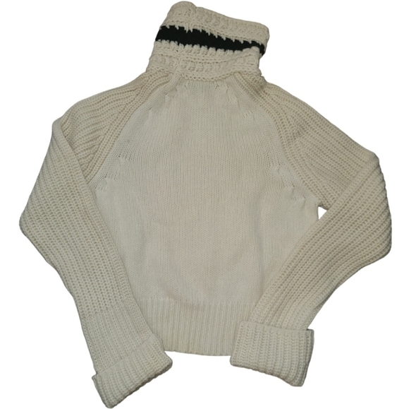 Tod's Sweater Chunky Cream With Navy Blue Stripe Size M - Picture 3 of 6